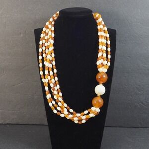 Avon Cosmopolitan Necklace 1987 Multi Strand Brown Cream Bead Statement Vintage
